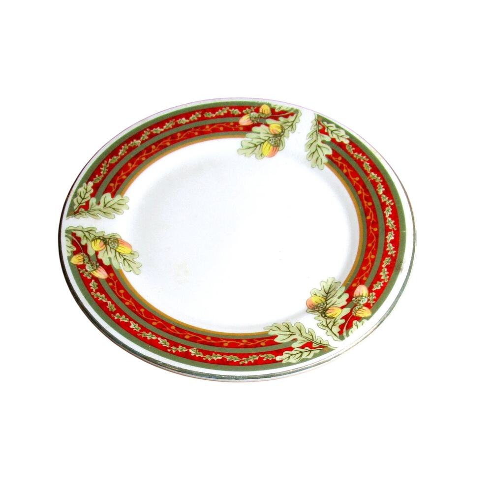 Gibson Collection Salad Plate 7.5 inches Oak Leaves with Gold Red Green Acorns